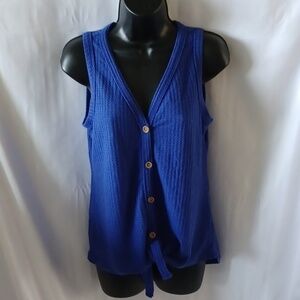 Iwollence sz S Blue Waffle Knit Knot Front Tank Top